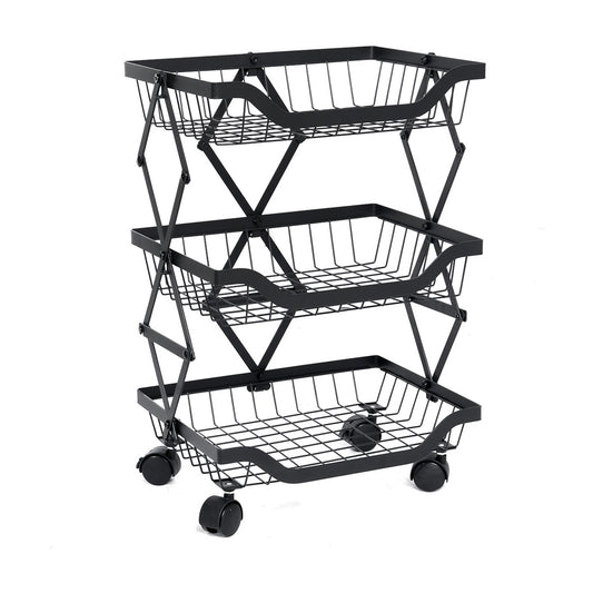 STORFEX 3 Tier Foldable Kitchen Pantry Storage Organizer Cart Baskets Rack
