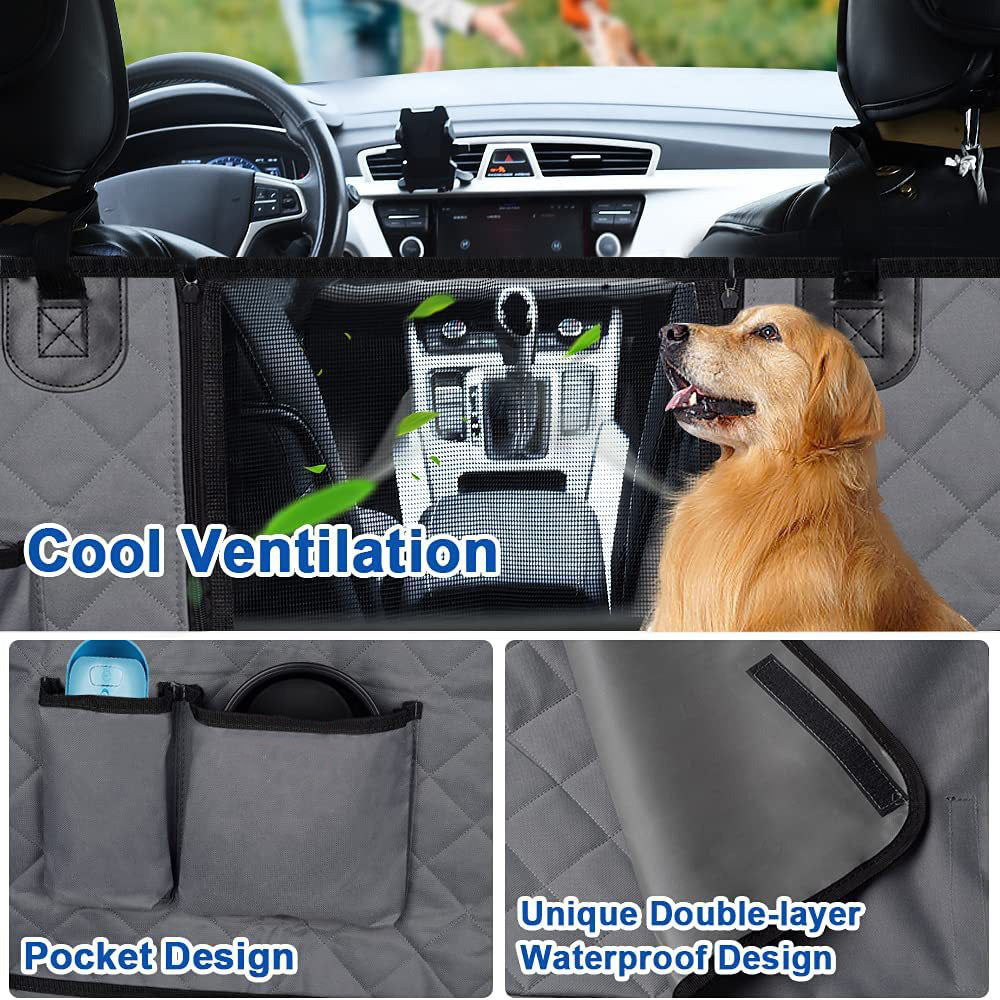 PETSWOL Waterproof Rear Seat Dog Cushion with Mesh Window for Car