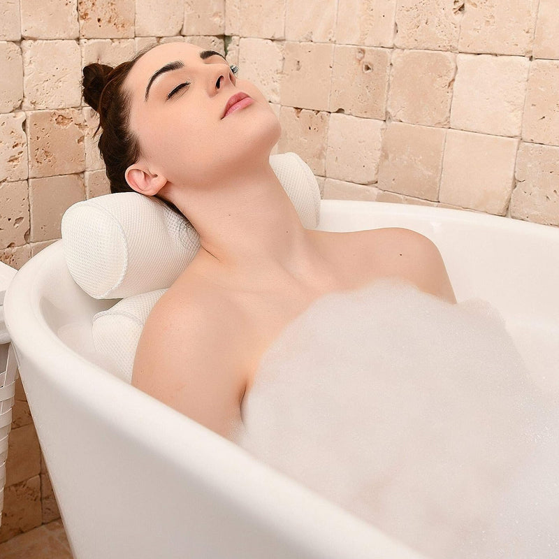 3D Mesh Soft Spa Bath Pillow for Bath Tub with Anti-Slip Suction Cups