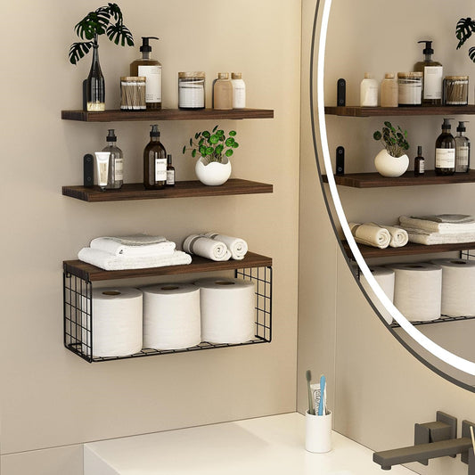 STORFEX Wall Organizer With Basket - Stylish And Space-Saving Wall Mounted Shelves