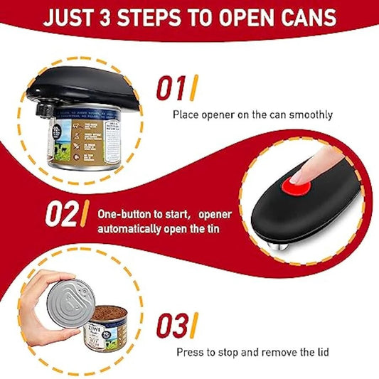 Convenient Electric Can Opener: Effortlessly Open Jars, Bottles & Cans with One Touch - Portable Hands-Free Kitchen Gadget