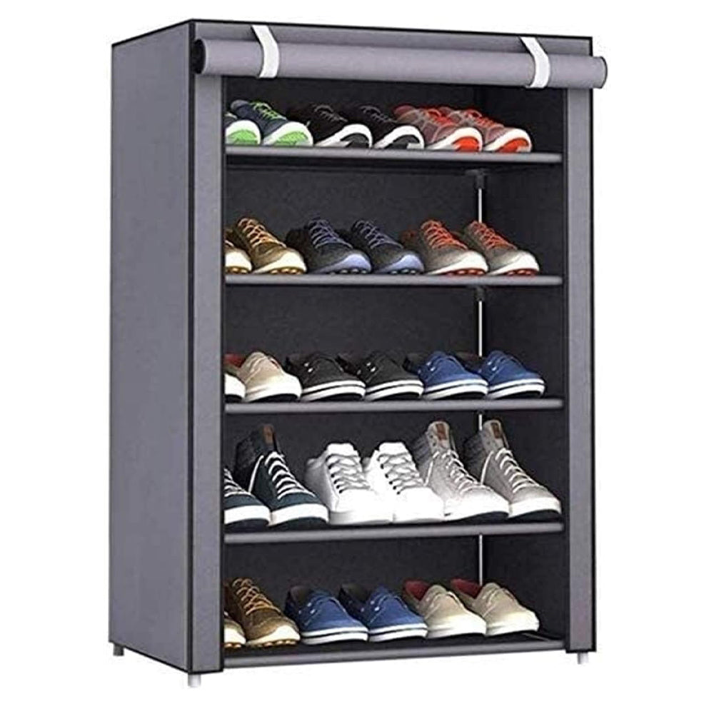 Nonwovens Fabric Dustproof Multilayer Shoes Cabinet Organizer in Black and Grey