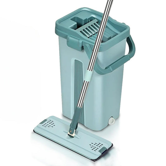 Wet or Dry Usage Hands-Free Mopping System with Bucket and Microfiber Pads