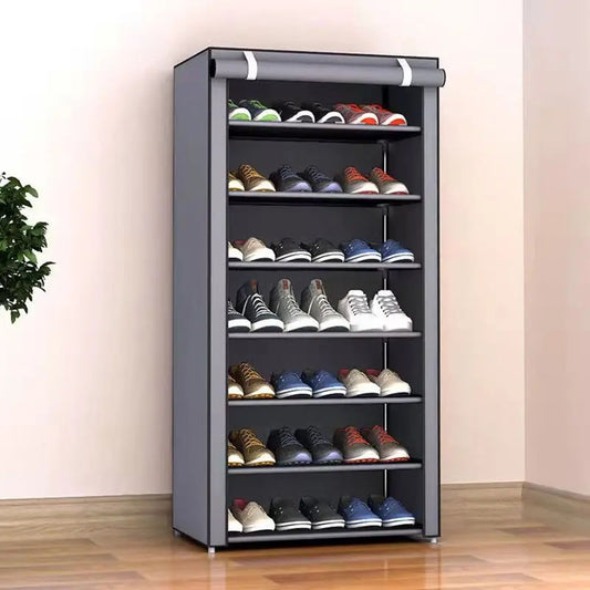 Nonwovens Fabric Dustproof Multilayer Shoes Cabinet Organizer in Black and Grey