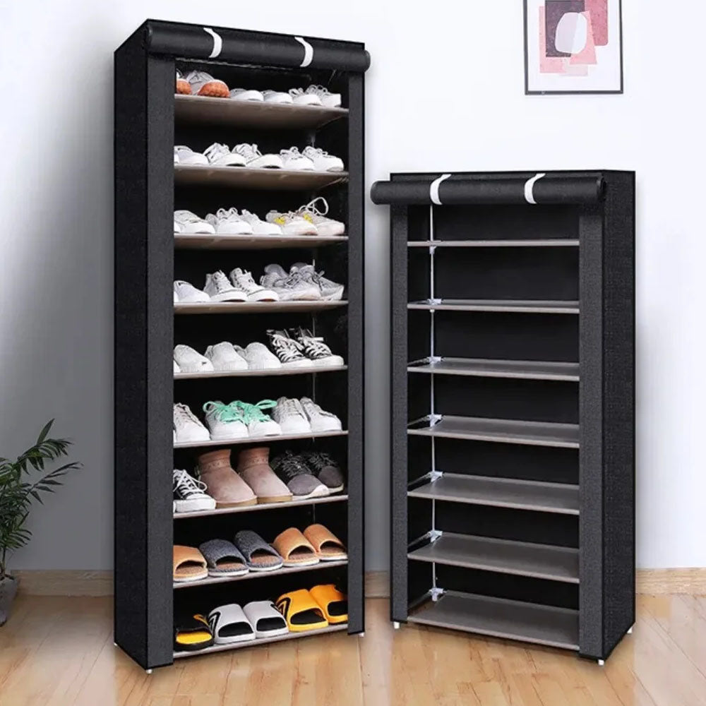 Nonwovens Fabric Dustproof Multilayer Shoes Cabinet Organizer in Black and Grey