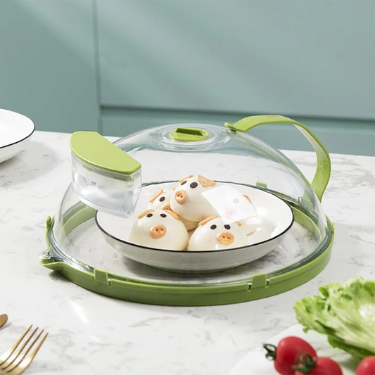 10 Inch Clear Microwave Splatter Cover with Water Steamer and Handle