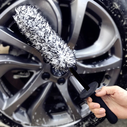 Plush Car Wheel Hub Brush Anti-Slip Plastic Handle