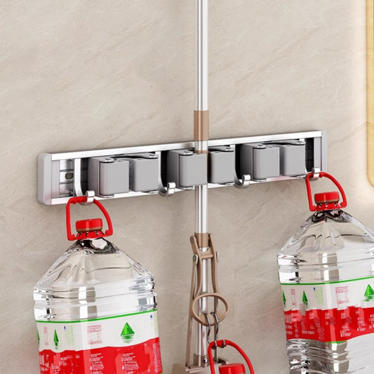Wall Mounted Strong Broom Mop Holder Self Hooks Organizers