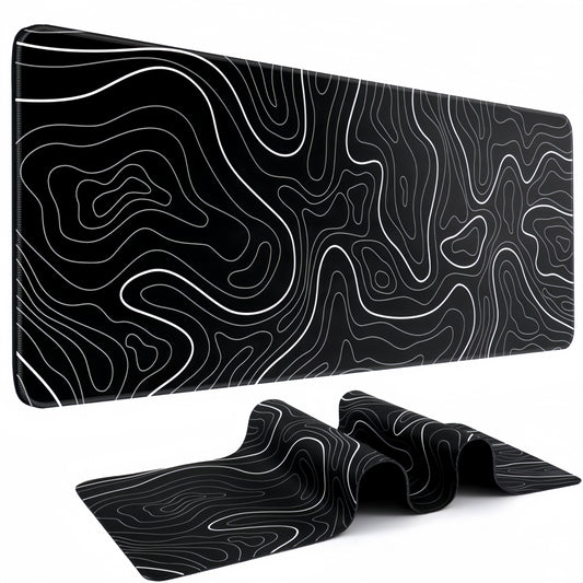 Anti-Slip Topographic Black and White Mouse Pad for Keyboard - 30x80cm