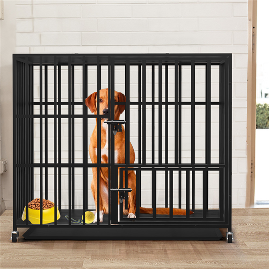 Heavy Duty Pet Dog Cage Strong Metal Crate Kennel Playpen with Wheels &Tray
