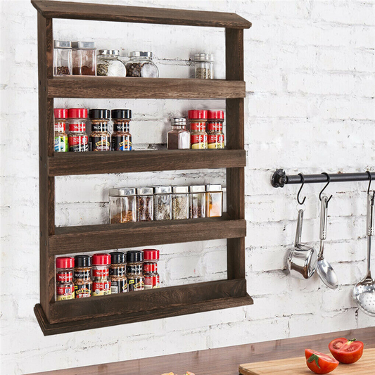 Wall Mount Wooden Spice Rack Holder