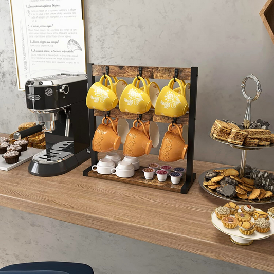 2 Tier Vintage Wood Coffee Mug Holder Stand