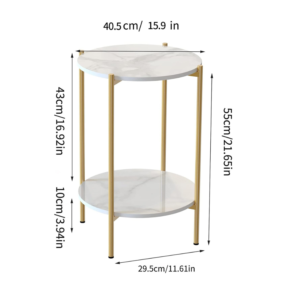 2 Tier Round Coffee End Table with Storage Shelf
