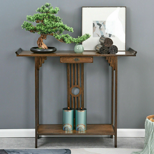 Elegant Wood Entryway Console Table with Drawer and Shelf