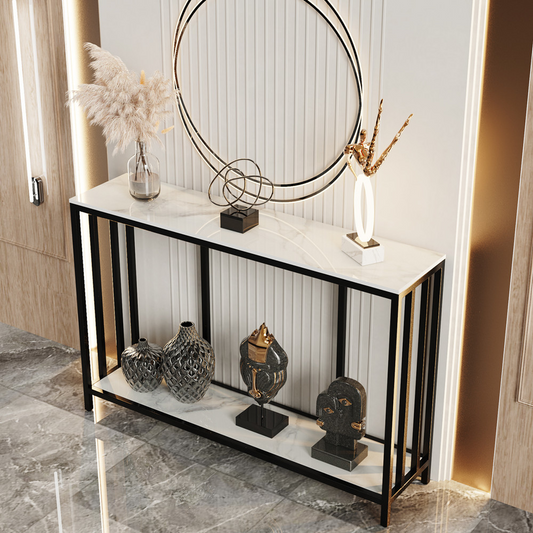 Modern White Marble Console Table with Storage Shelf