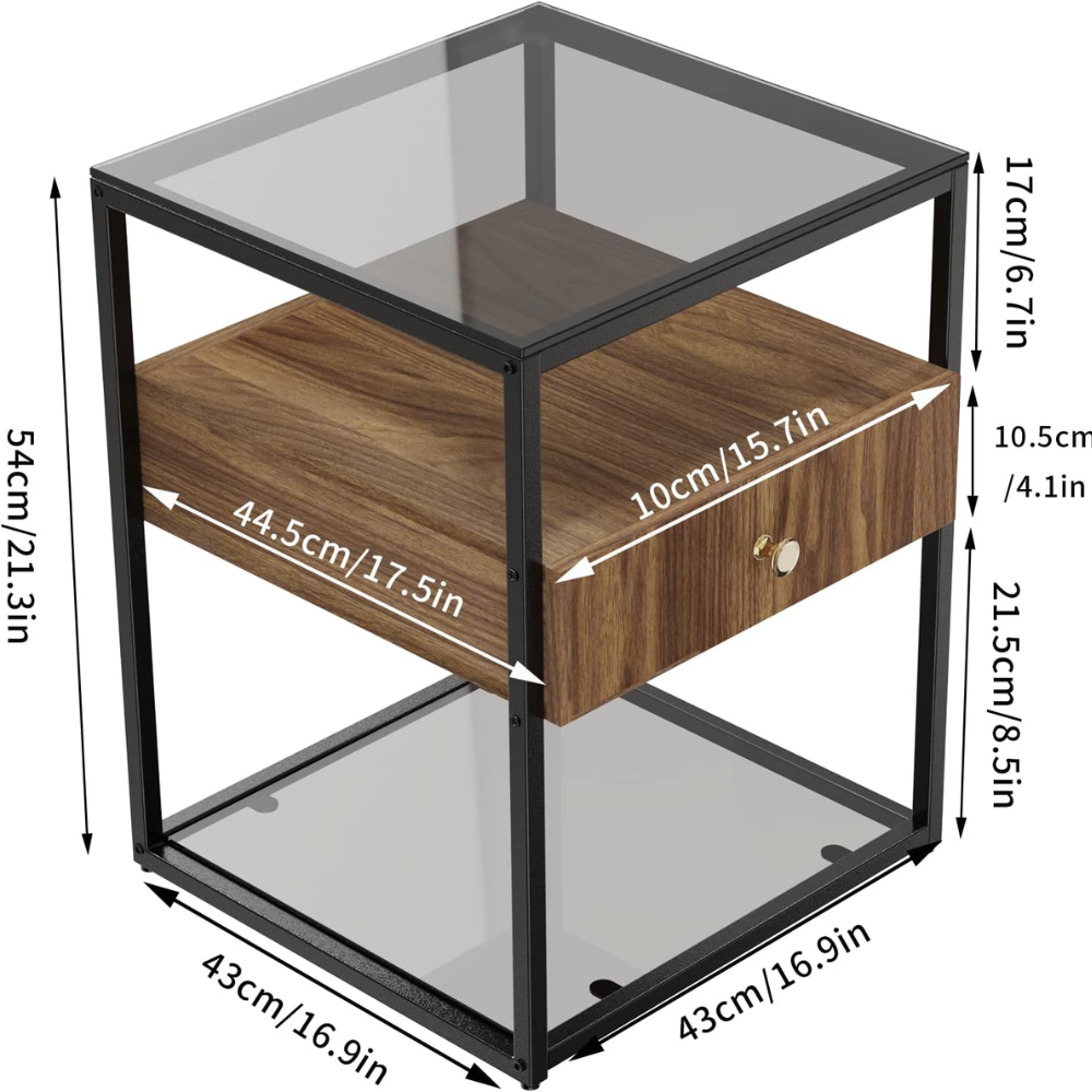 Drawer 3-Tier Living Room Storage End Table