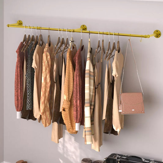 Wall Mounted Iron Clothing Storage Hanger Rod - Gold
