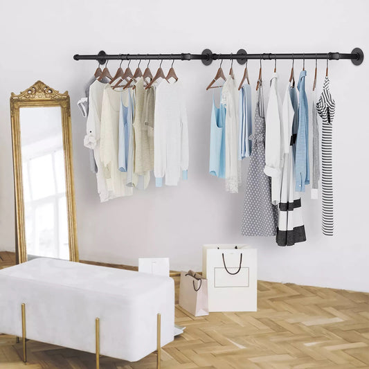 Pack Of 2 Wall-mounted Iron Industrial Pipe Clothes Rail Rack