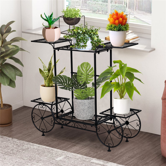 Large Metal Garden Cart Plant Stand Parisian Style Flower Display Rack