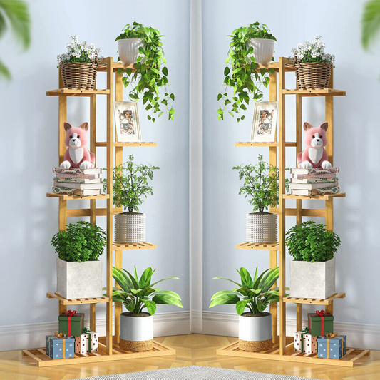 5/6 Pot Vertically Bamboo Flower Shelf Rack Pots Display Corner Shelving
