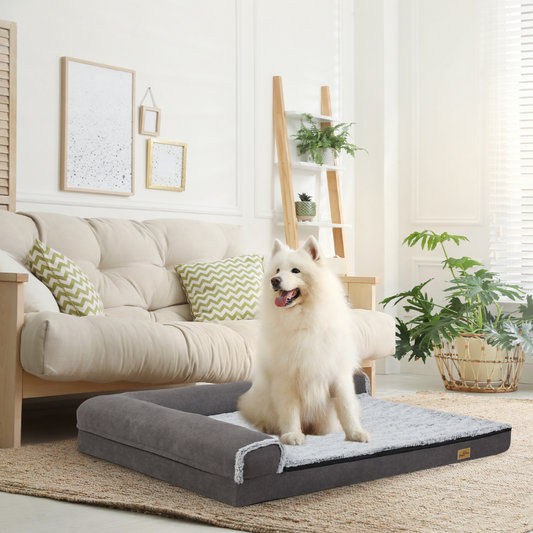 L-shape Pet Calming Bed Chaise Sofa Kennel Mat with Removable Plush Cover