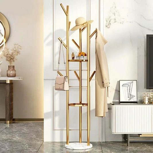 Heavy Duty Marble Coat Rack Stand Gold Metal Tall Clothes Rail Hanger