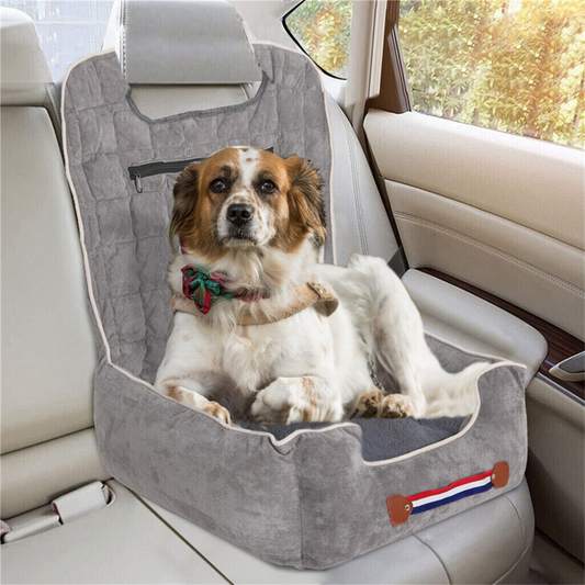 Anti-Slip Pet Booster Seat with Storage Pockets and Safety Leash