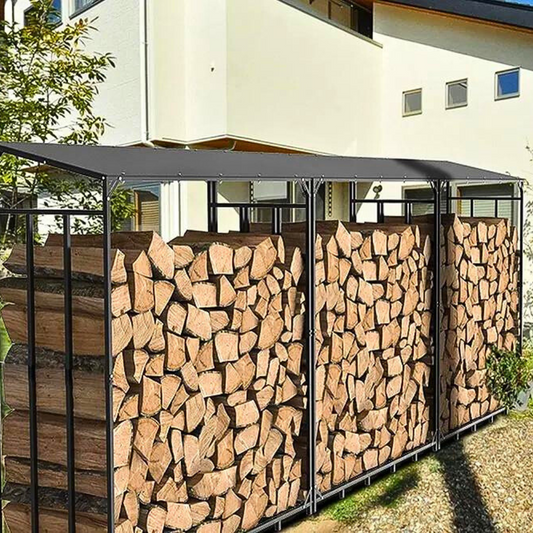 Heavy Duty Outdoor Firewood Storage Metal Log Rack with Top Cover