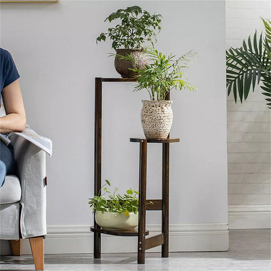 3 Tier Bamboo Tall Corner Plant Rack Planter Stand Flower Pot Holder