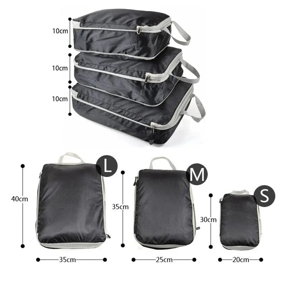 3Pcs Compressible Travel Storage Bag Suitcase Packing Cubes