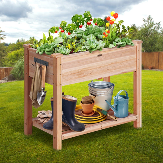 Wooden Raised Garden Bed Planter Box Elevated Floor with Whole Kit and Drainage System