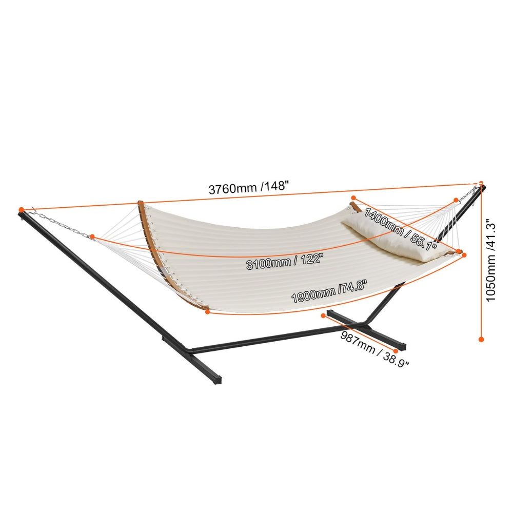 Two Person Hammock with Stand Included Double Hammock with Curved Spreader Bar and Detachable Pillow and Portable Bag