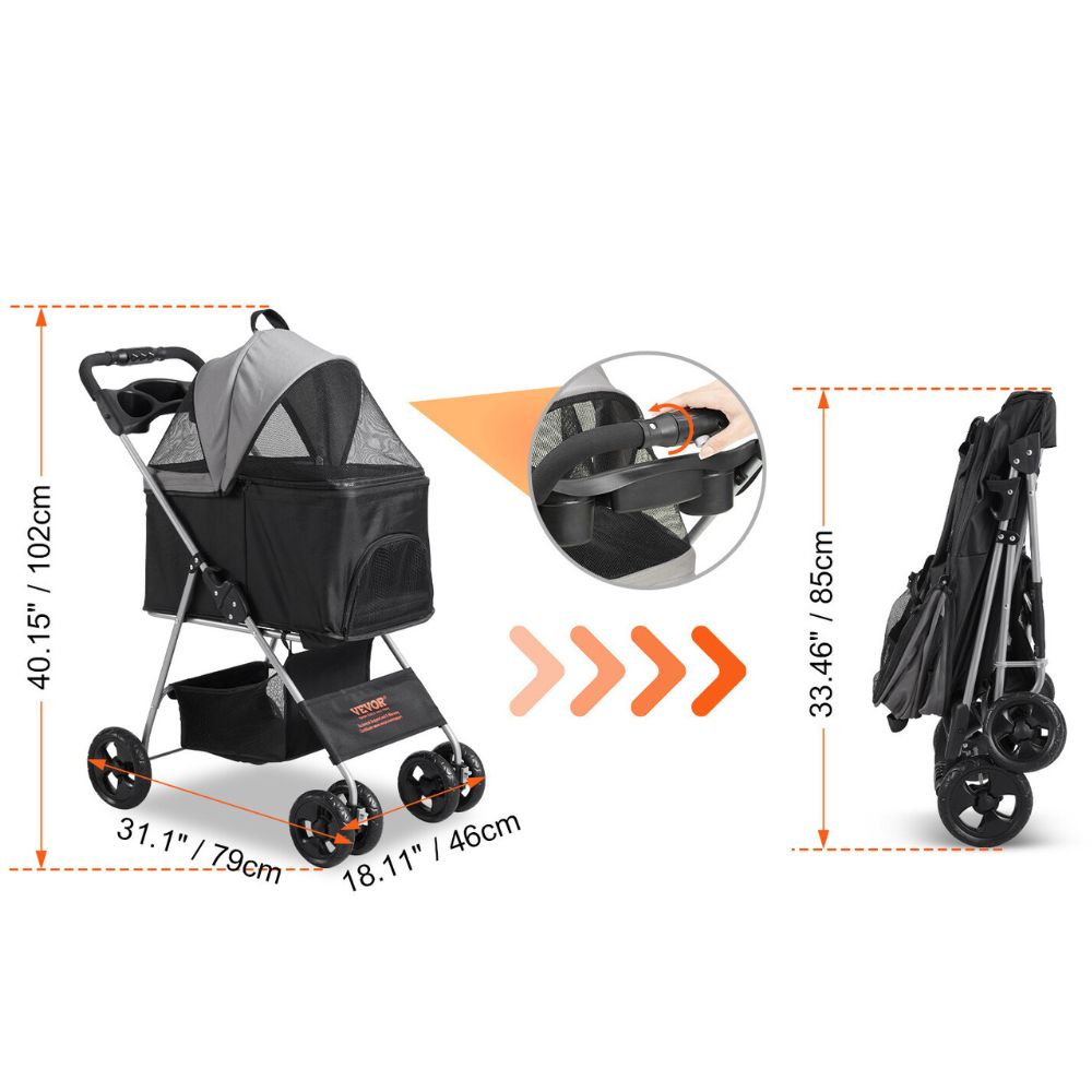 Pet Stroller with Brakes Storage Basket and Cup Holder