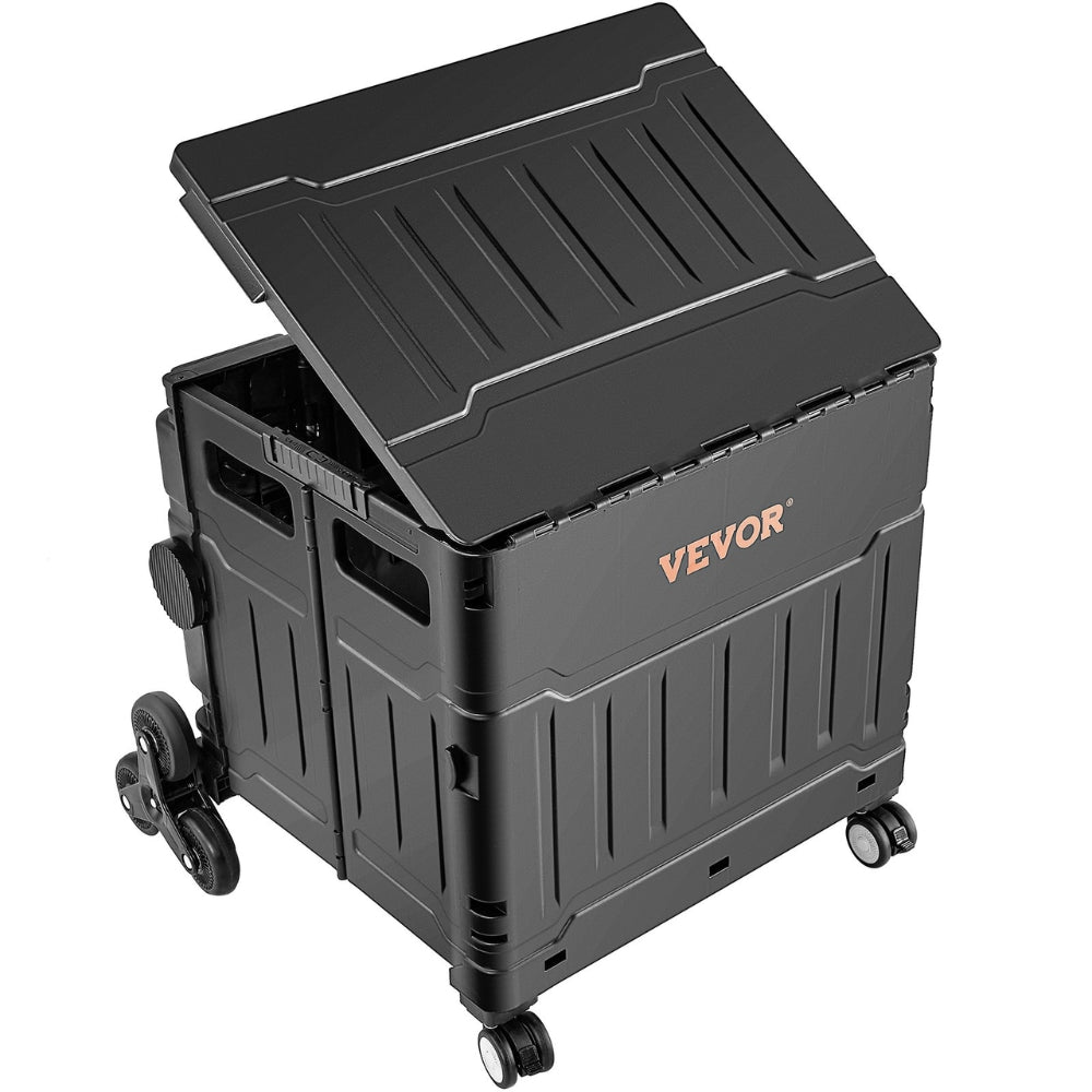 Stair Climbing Cart Outdoor Portable Rolling Crate Handcart With Telescoping Handle and Lid