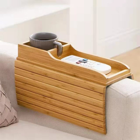 Couch Cup Holder Natural Anti Slip Bamboo Sofa Armrest Tray Foldable