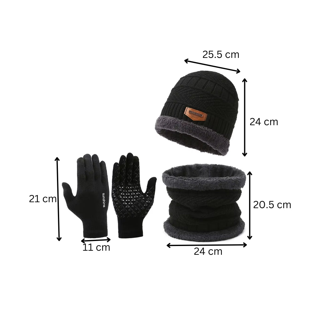 Winter Knit Beanie Hat Neck Warmer Gloves Set