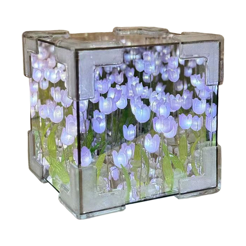 DIY Tulip Night Light Cube Mirror Tulip Lamp Decorative Tulip Mirror Lamp