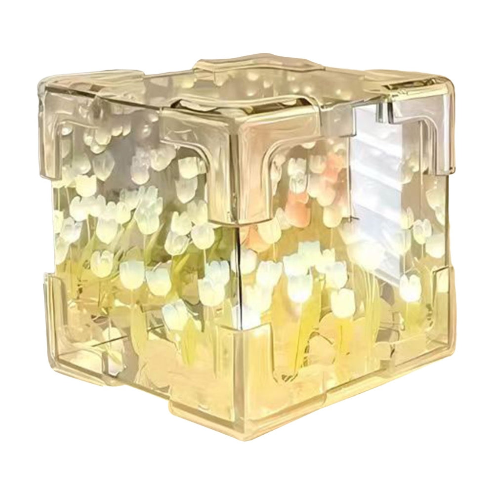 DIY Tulip Night Light Cube Mirror Tulip Lamp Decorative Tulip Mirror Lamp