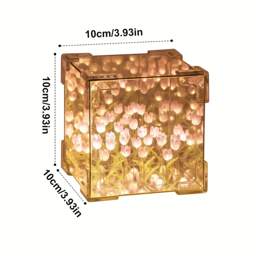 DIY Tulip Night Light Cube Mirror Tulip Lamp Decorative Tulip Mirror Lamp