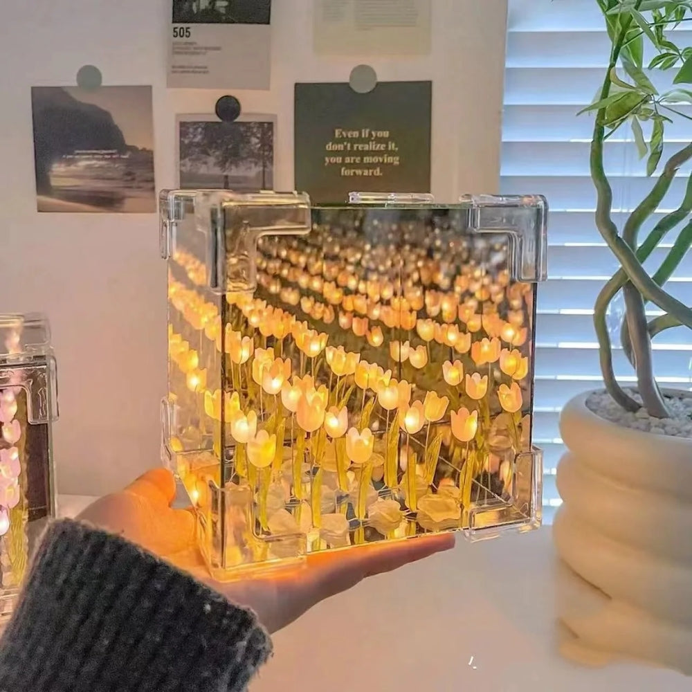DIY Tulip Night Light Cube Mirror Tulip Lamp Decorative Tulip Mirror Lamp