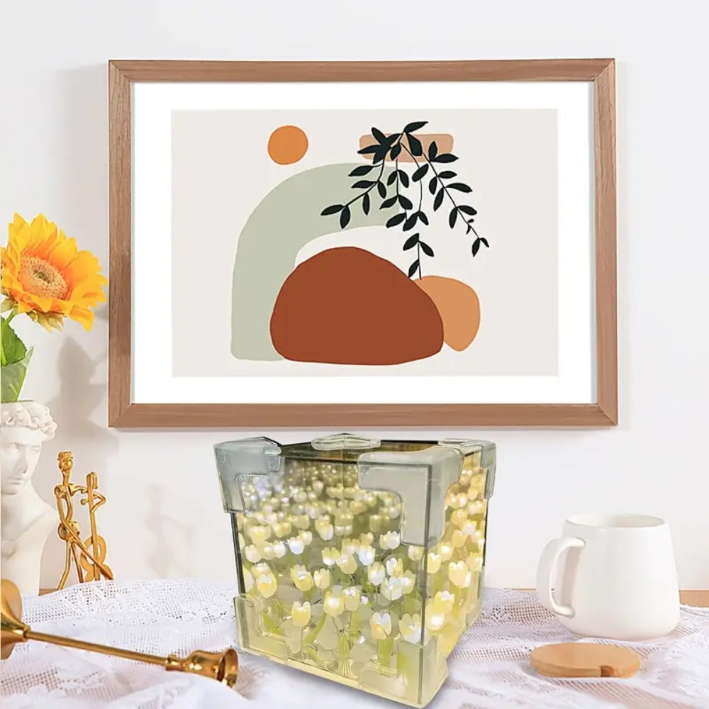 DIY Tulip Night Light Cube Mirror Tulip Lamp Decorative Tulip Mirror Lamp