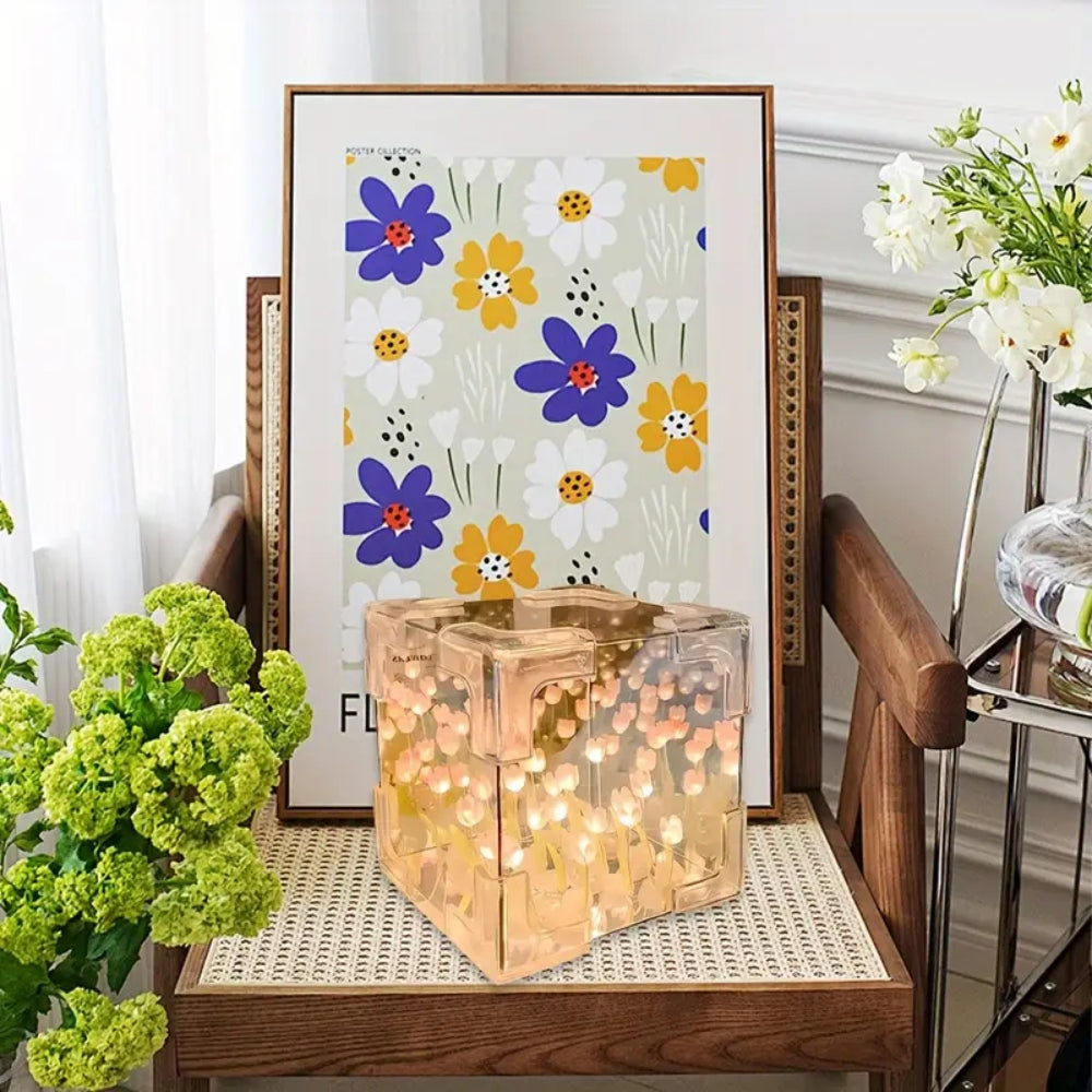 DIY Tulip Night Light Cube Mirror Tulip Lamp Decorative Tulip Mirror Lamp