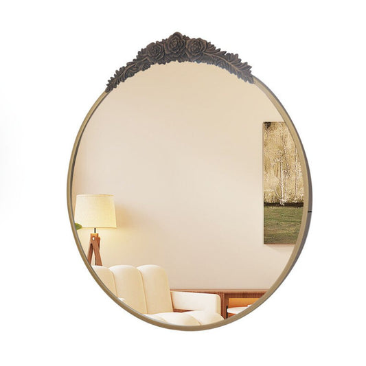 Stunning Baroque Brass Mirror Elegant Resin Rose Design