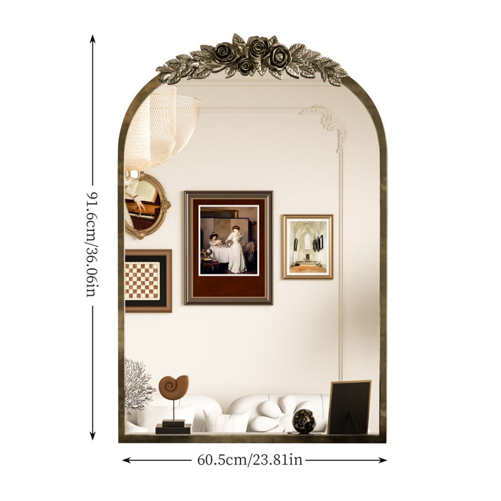 Stunning Baroque Brass Mirror Elegant Resin Rose Design