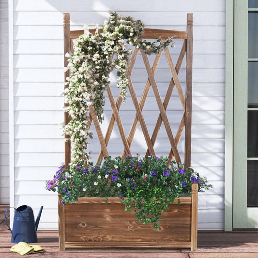 Wooden Raised Plant Garden Elevated Planter Box with Trellis