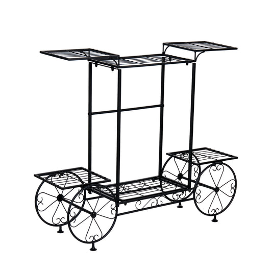 6 Tiers Metal Garden Cart Plant Stand Display Shelf Rack