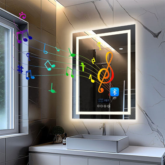 Smart Bluetooth Bathroom Mirror with Time, Temperature Display and Speaker