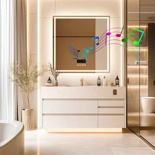 32 Square Lighted Bluetooth Bathroom Mirror