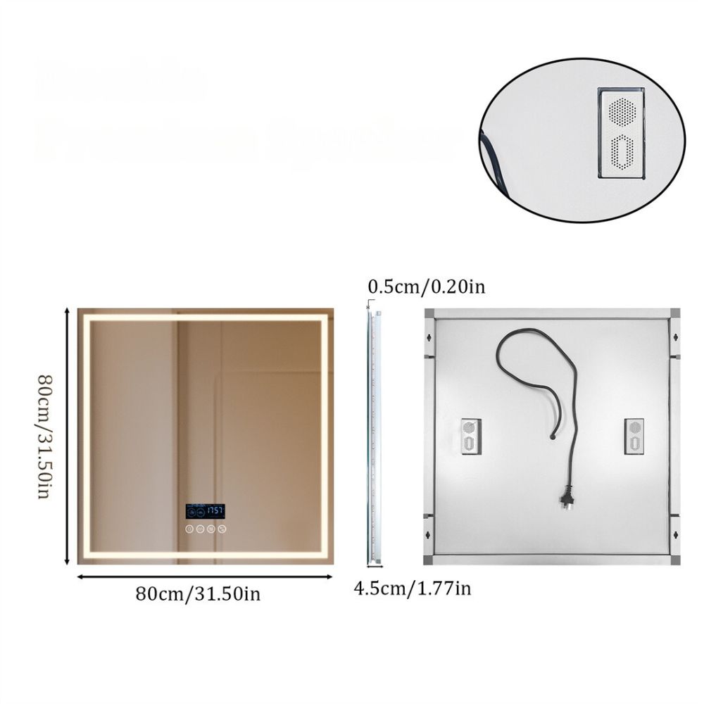 32 Square Lighted Bluetooth Bathroom Mirror