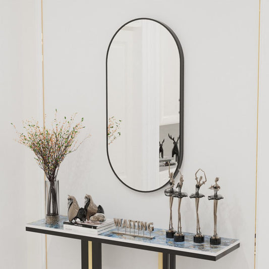 Oval Black Metal Mirror for Modern Bathrooms